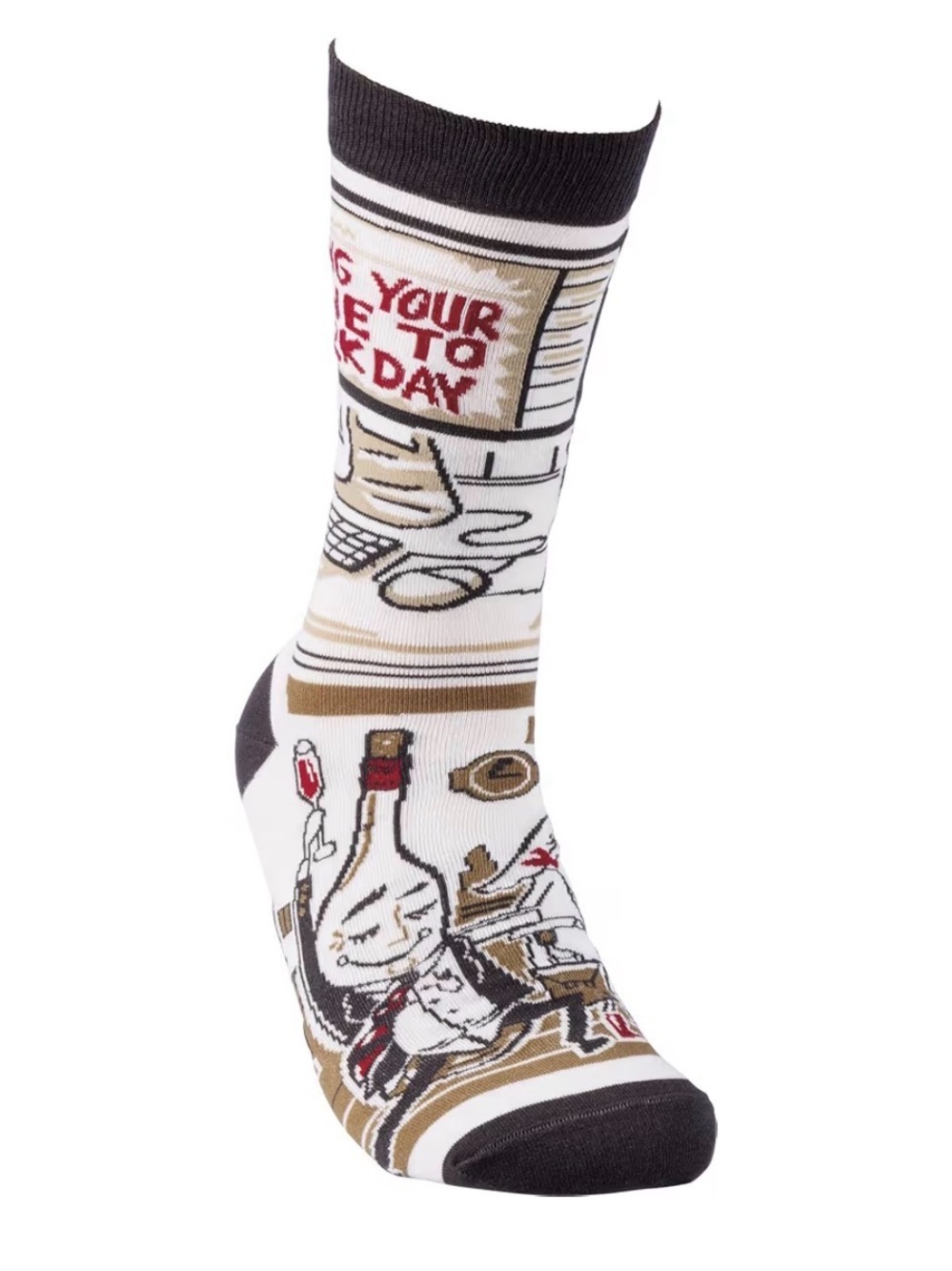Primitives by Kathy Crew Socks in White, Black, Tan & Red Cocktail Design
